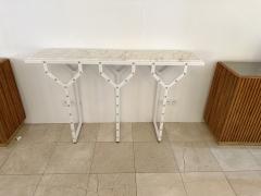 Contemporary Console Table Y White Lacquered Metal Brass and Marble Italy - 3231349