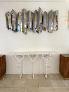 Contemporary Console Table Y White Lacquered Metal Brass and Marble Italy - 3231351