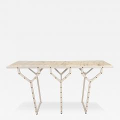 Contemporary Console Table Y White Lacquered Metal Brass and Marble Italy - 3232126