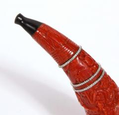 Contemporary Coral 18k Gold Diamonds and Onyx Pipe - 2138193