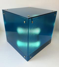 Contemporary Cube Lamp Blue Murano Glass and Brass Italy - 4194430