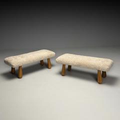 Contemporary Danish Mid Century Modern Style Benches Beige Shearling Maple - 3879298