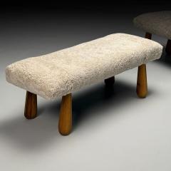 Contemporary Danish Mid Century Modern Style Benches Beige Shearling Maple - 3879299