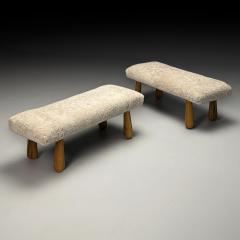 Contemporary Danish Mid Century Modern Style Benches Beige Shearling Maple - 3879302