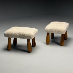 Contemporary Danish Mid Century Modern Style Small Benches Shearling Maple - 3882312