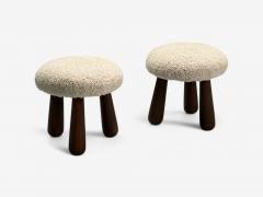 Contemporary Danish Modern Sheepskin Stools Beige Sheepskin Maple 21st C  - 3989076