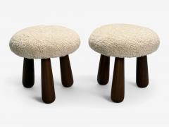 Contemporary Danish Modern Sheepskin Stools Beige Sheepskin Maple 21st C  - 3989077