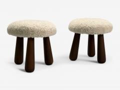 Contemporary Danish Modern Sheepskin Stools Beige Sheepskin Maple 21st C  - 3989079