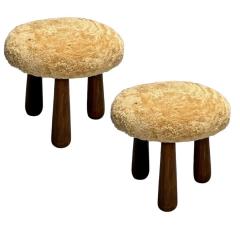 Contemporary Danish Modern Sheepskin Stools Beige Sheepskin Maple 21st C  - 3989084