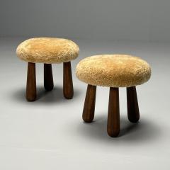 Contemporary Danish Modern Sheepskin Stools Honey Shearling Maple - 3772579