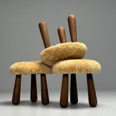 Contemporary Danish Modern Sheepskin Stools Honey Shearling Maple - 3772580