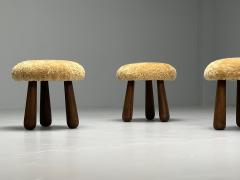 Contemporary Danish Modern Sheepskin Stools Honey Shearling Maple - 3772581