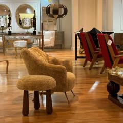 Contemporary Danish Modern Sheepskin Stools Honey Shearling Maple - 3772588