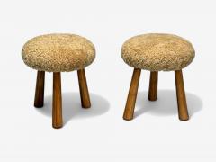 Contemporary Danish Modern Style Honey Sheepskin Maple Footstools 21st C  - 4113104