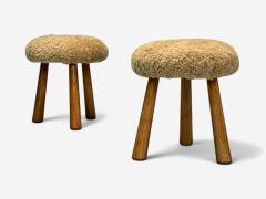 Contemporary Danish Modern Style Honey Sheepskin Maple Footstools 21st C  - 4113106
