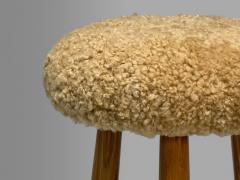 Contemporary Danish Modern Style Honey Sheepskin Maple Footstools 21st C  - 4113108