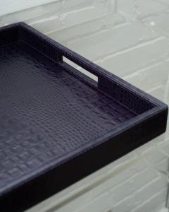 Contemporary Deep Purple Crocodile Embossed Leather Large Square Tray - 3091061