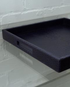 Contemporary Deep Purple Crocodile Embossed Leather Large Square Tray - 3091062