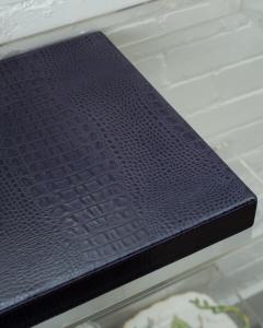 Contemporary Deep Purple Crocodile Embossed Leather Large Square Tray - 3091063