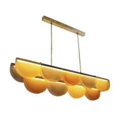 Contemporary Elongated Brown and Gold Murano Glass and Brass Ceiling Lamp Italy - 4414246