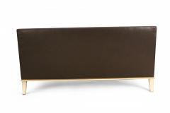 Contemporary Embroidered Brown Leather and Painted Wood Sofa - 2794498