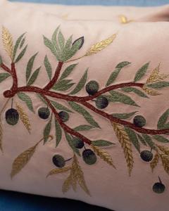 Contemporary Embroidered Pillow on Soft Pink Ultrasuede with Dove Olive Branch - 3317993