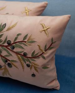 Contemporary Embroidered Pillow on Soft Pink Ultrasuede with Dove Olive Branch - 3317994