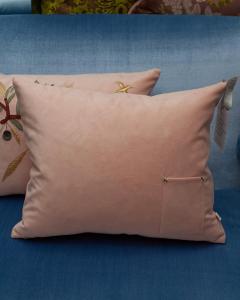 Contemporary Embroidered Pillow on Soft Pink Ultrasuede with Dove Olive Branch - 3317995