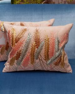 Contemporary Embroidered Pillow on Soft Pink Ultrasuede with Metallic Wheat - 3317998