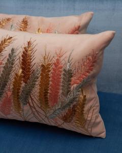 Contemporary Embroidered Pillow on Soft Pink Ultrasuede with Metallic Wheat - 3318000