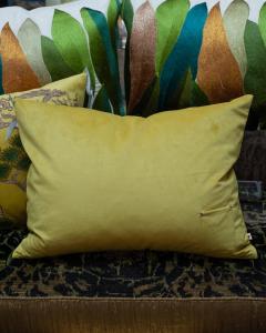 Contemporary Embroidered Pillow on Yellow Green Ultrasuede with Pine Trees - 3317990