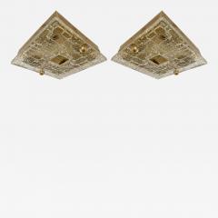 Contemporary Flush Mount Brass and Murano Glass Textured Blade Italy - 3653064