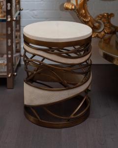 Contemporary Galaxy Side Table Stool in Creme Shagreen and Brass by Kifu Paris - 2611570