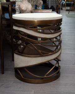 Contemporary Galaxy Side Table Stool in Creme Shagreen and Brass by Kifu Paris - 2694999