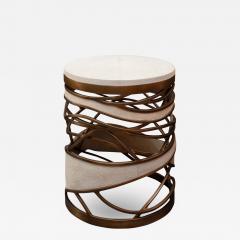Contemporary Galaxy Side Table Stool in Creme Shagreen and Brass by Kifu Paris - 2700989