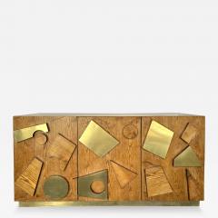 Contemporary Geometrical Wood and Brass Sideboard Italy - 3517801