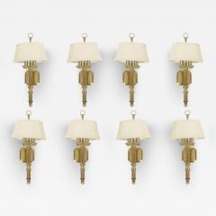 Contemporary Gilt Metal Fabric Shaded Wall Sconces - 4178401