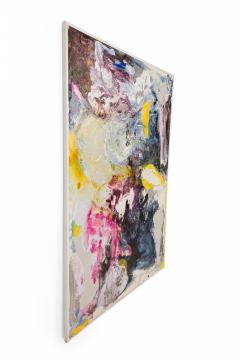 Contemporary Gray Purple and Yellow Abstract Oil Painting on Stretched Canvas - 4514668