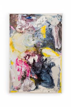 Contemporary Gray Purple and Yellow Abstract Oil Painting on Stretched Canvas - 4528820