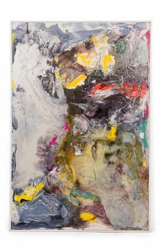 Contemporary Gray Red and Yellow Abstract Oil Painting on Stretched Canvas - 4514725