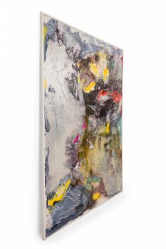 Contemporary Gray Red and Yellow Abstract Oil Painting on Stretched Canvas - 4514729