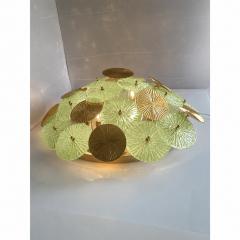 Contemporary Green Water Lily Brass and Murano Glass Sputnik Flush Mount - 4735662