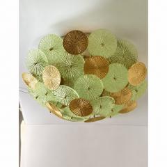 Contemporary Green Water Lily Brass and Murano Glass Sputnik Flush Mount - 4735663