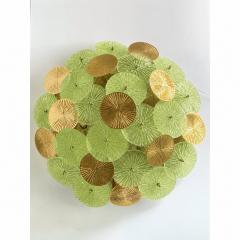 Contemporary Green Water Lily Brass and Murano Glass Sputnik Flush Mount - 4735666