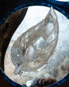Contemporary Hand Carved Rock Crystal Clear Quartz Leaf Tray - 3307906