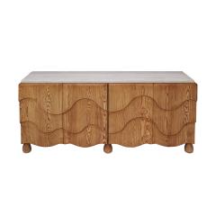 Contemporary Handcrafted Oak Solid Wood And Travertine Italian Sideboard - 4508815