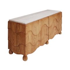 Contemporary Handcrafted Oak Solid Wood And Travertine Italian Sideboard - 4508817