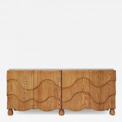 Contemporary Handcrafted Oak Solid Wood And Travertine Italian Sideboard - 4509185