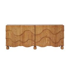 Contemporary Handcrafted Oak Solid Wood And Travertine Italian Sideboard - 4509187