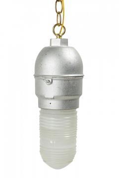 Contemporary Hanging Industrial Silver Metal and Glass Light Fixture - 4674439
